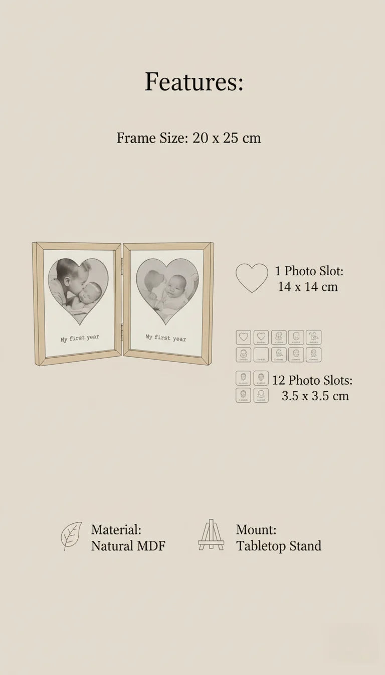 My First Year Baby Photo Frame MDF Natural Wood | Sparkle Decor