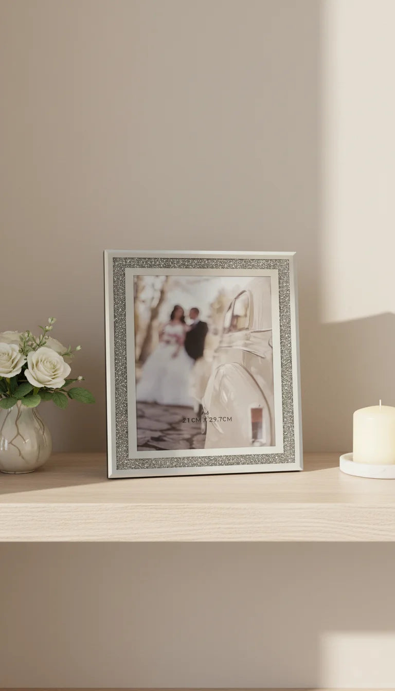 Crushed Crystal Silver Mirrored A4 Photo Frame – Sparkle Decors