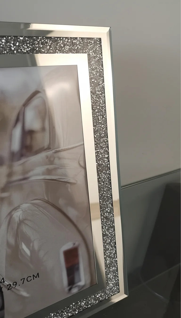 Crushed Crystal Silver Mirrored A4 Photo Frame – Sparkle Decors