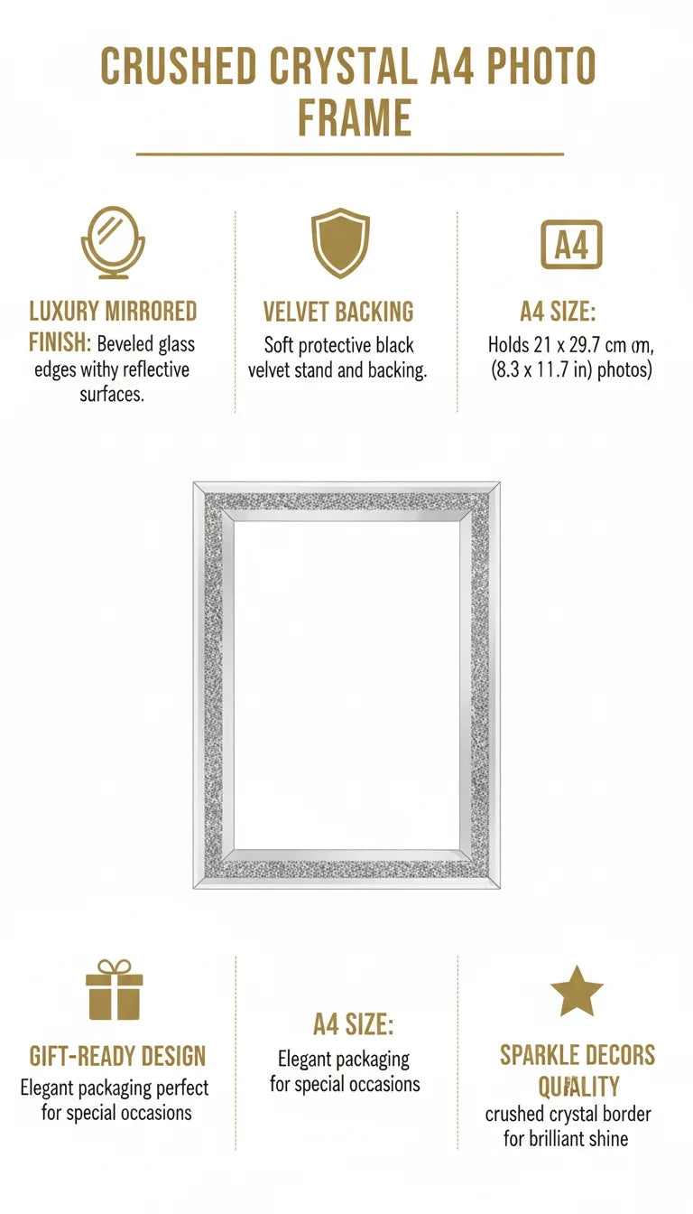 Crushed Crystal Silver Mirrored A4 Photo Frame – Sparkle Decors