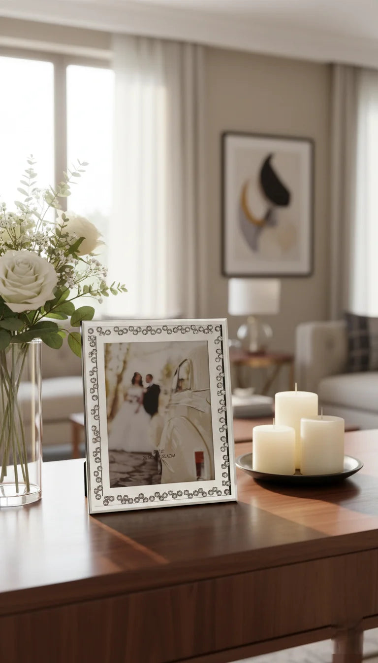 Floating Crystal Photo Frame Mirrored Elegance | Sparkle Decors