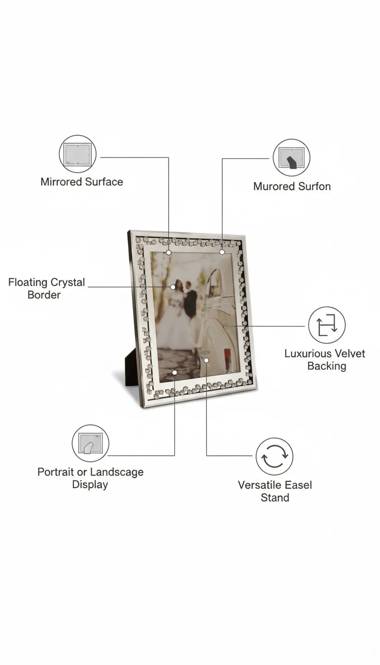 Floating Crystal Photo Frame Mirrored Elegance | Sparkle Decors