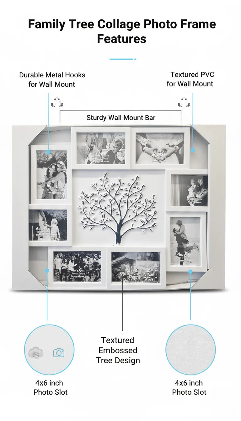 Family Tree Collage Photo Frame 8 Openings | Sparkle Decors