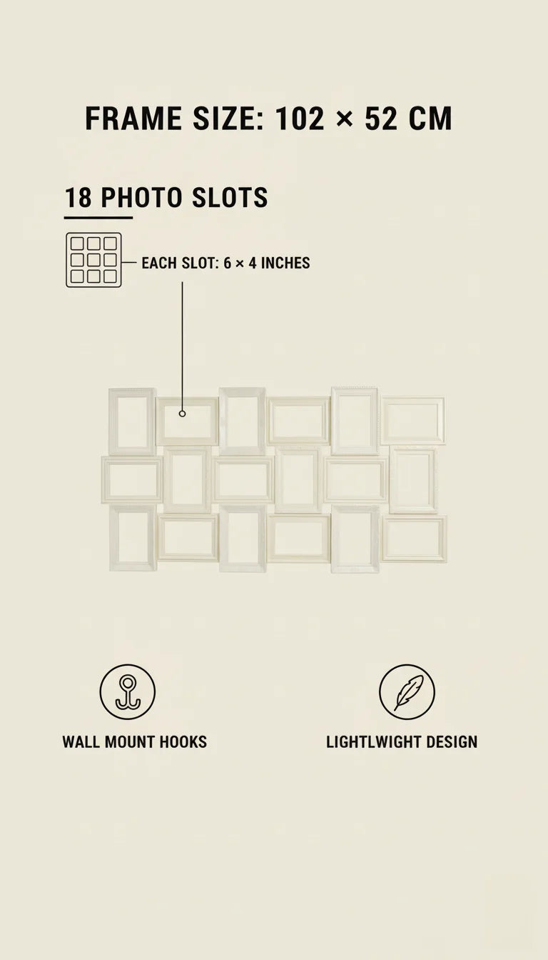 X-Large 18 Photo Collage Wall Frame 6x4 Vintage Style | Sparkle Decor