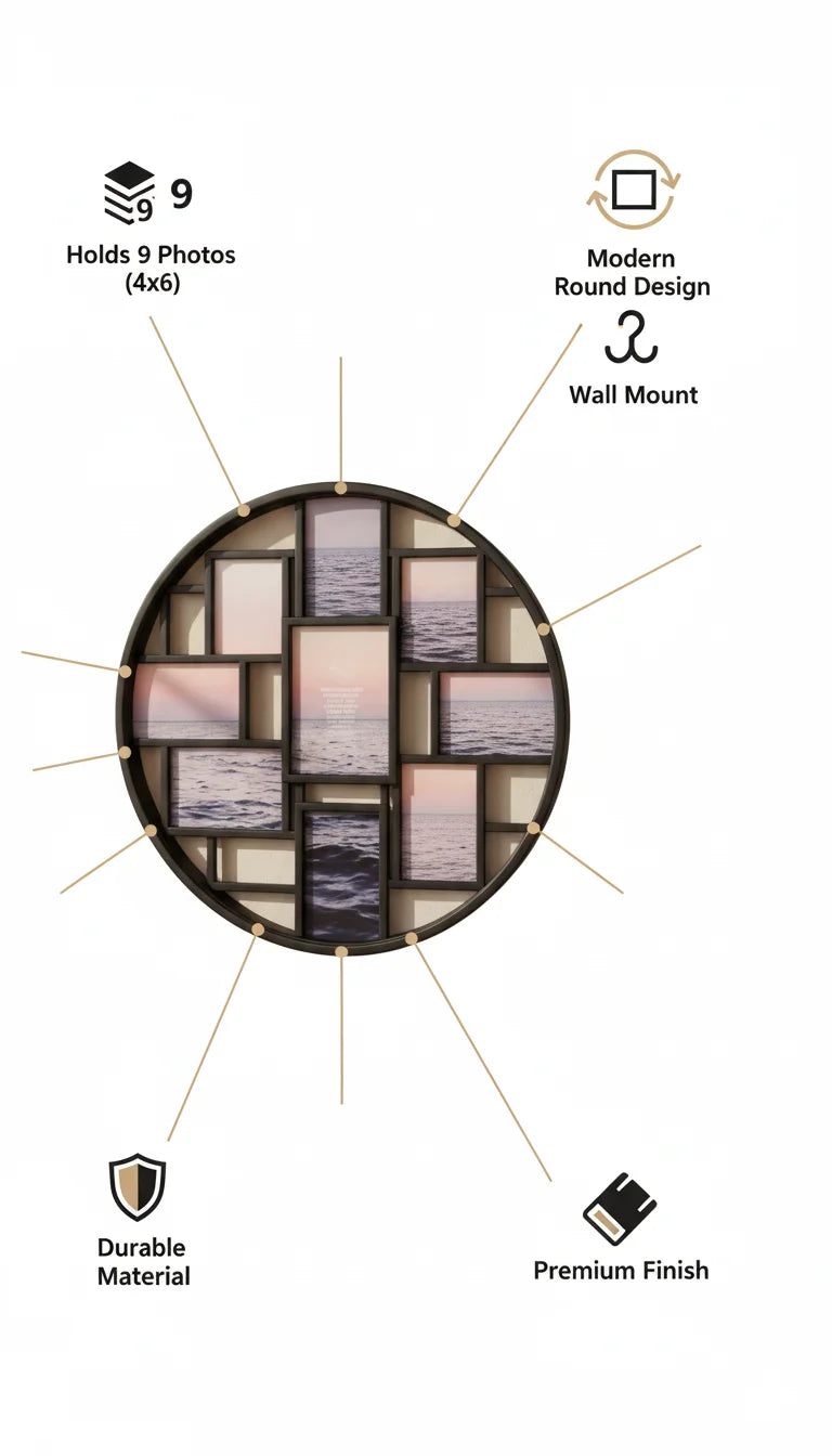 Round 9-Photo Collage Frame Wall Décor Display | Sparkle Decor