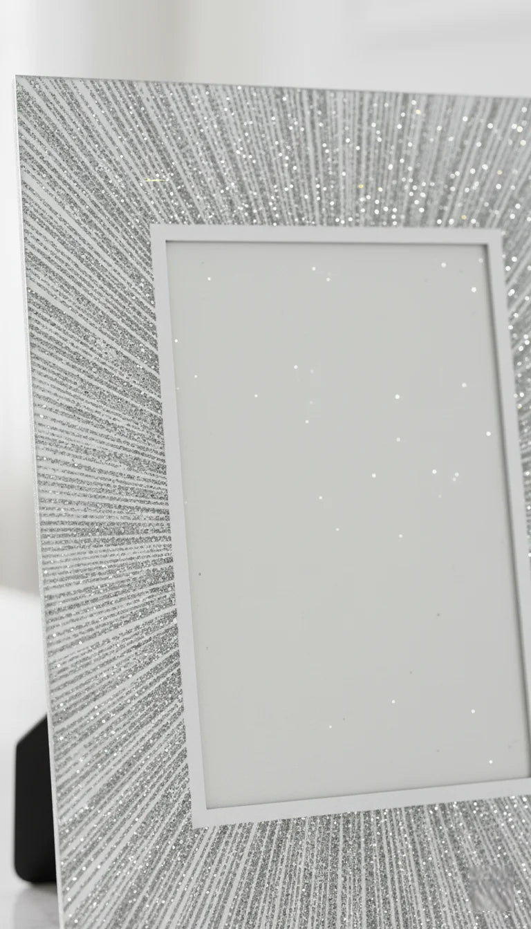 Elegant Silver Glitter Glass Photo Frame 8x10 Sunburst Design | Sparkle Decor