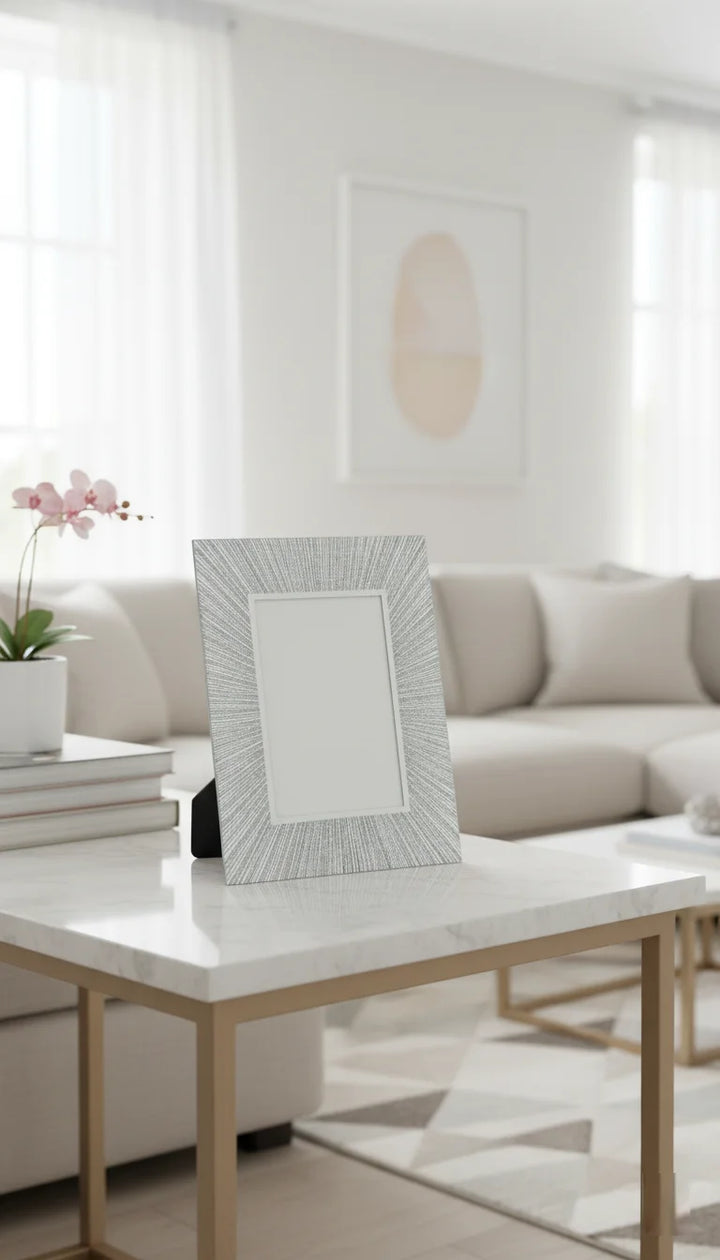 Elegant Silver Glitter Glass Photo Frame 8x10 Sunburst Design | Sparkle Decor