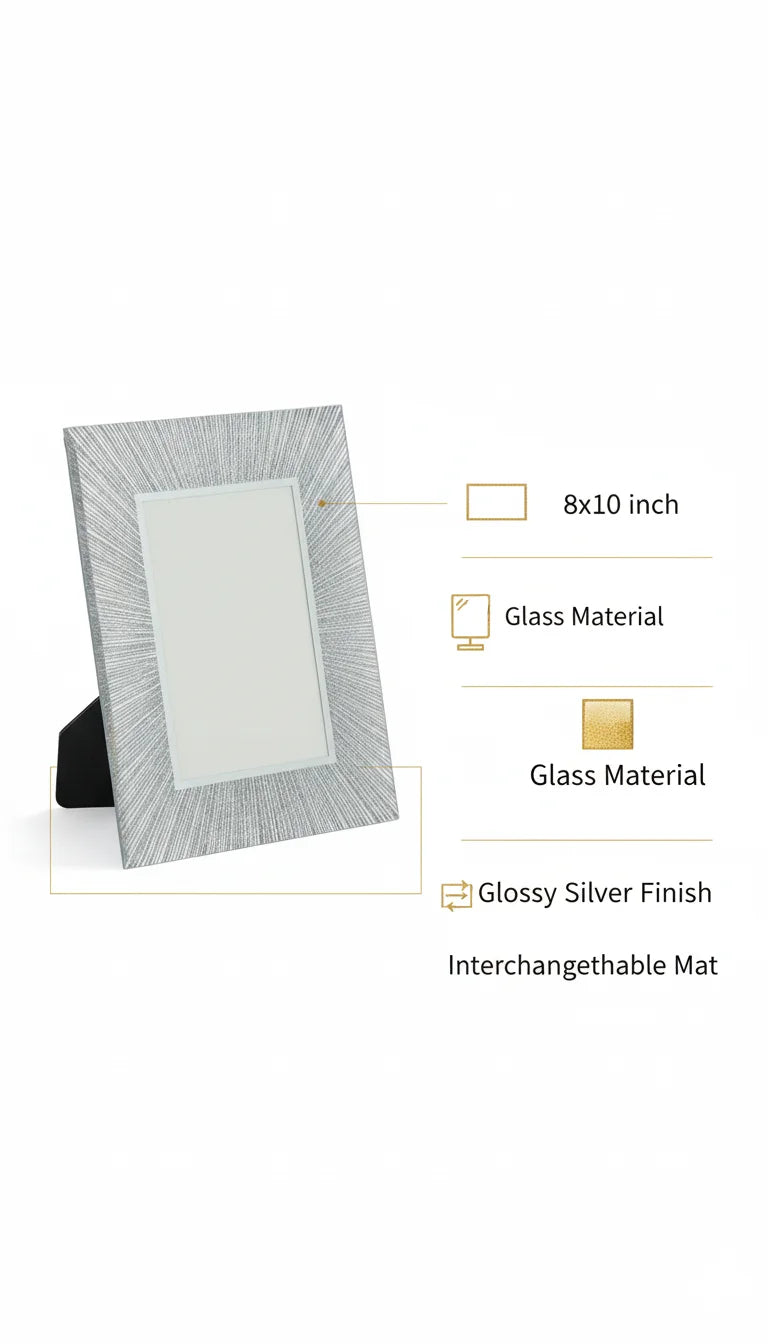 Elegant Silver Glitter Glass Photo Frame 8x10 Sunburst Design | Sparkle Decor