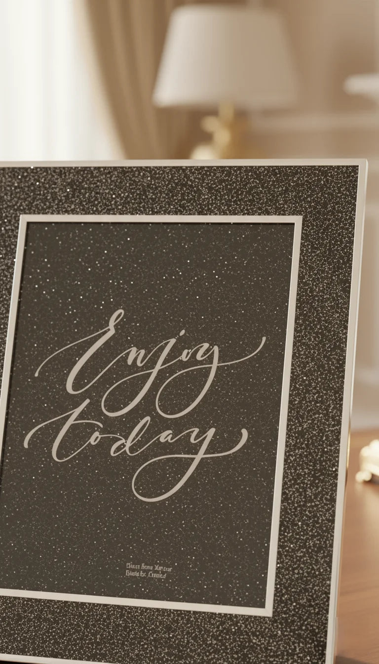 Black Glitter Glass Photo Frame 8x10 Inch Modern Décor | Sparkle Decor