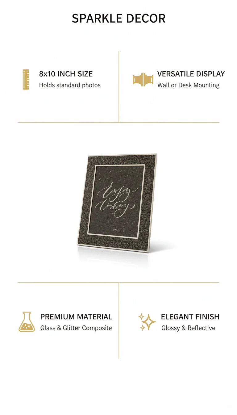 Black Glitter Glass Photo Frame 8x10 Inch Modern Décor | Sparkle Decor