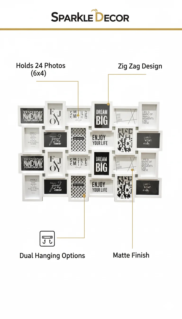 24-Photo Zig Zag Wall Frame White Collage | Sparkle Decor