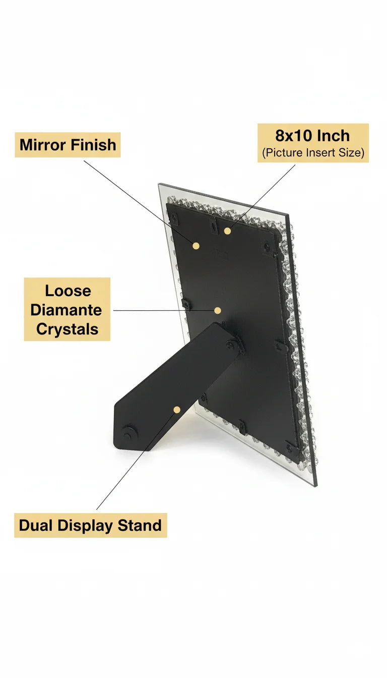 8x10 Crystal Mirror Diamante Photo Frame Silver | Sparkle Decor