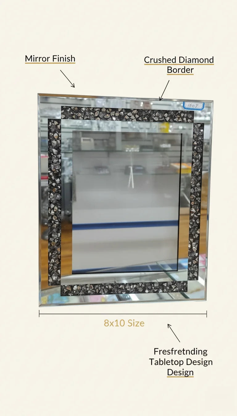 Crushed Jewel Diamond Mirror Photo Frame Silver | Sparkle Decor