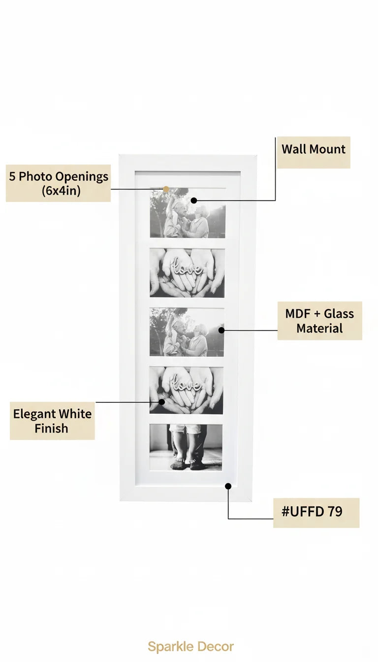 5 Multi-Aperture Family Collage Wall Photo Frame White | Sparkle Decor