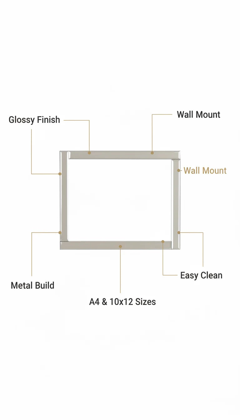 Luxury Silver Mirrored A4 Wall Photo Frame | Sparkle Decor