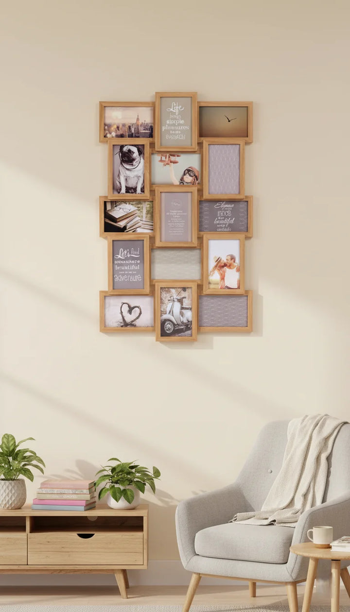 15 Multi-Aperture Oak Collage Photo Wall Frame | Sparkle Decor