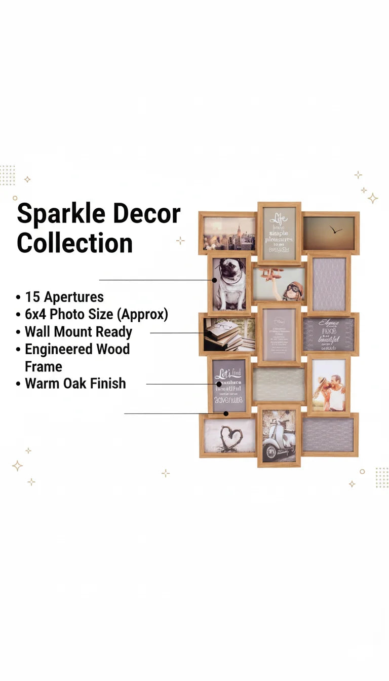 15 Multi-Aperture Oak Collage Photo Wall Frame | Sparkle Decor