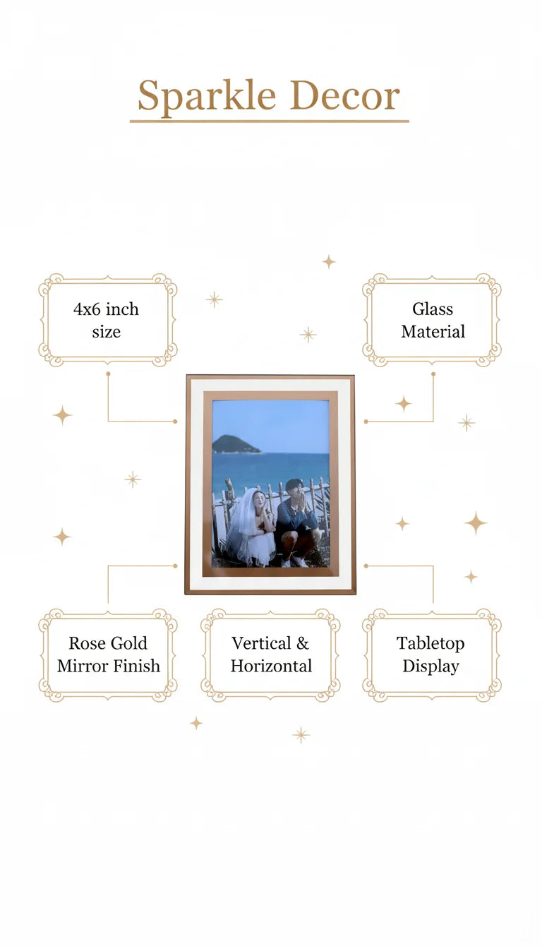 Rose Gold Mirror Glass Photo Frame 4x6 Inch | Sparkle Decor