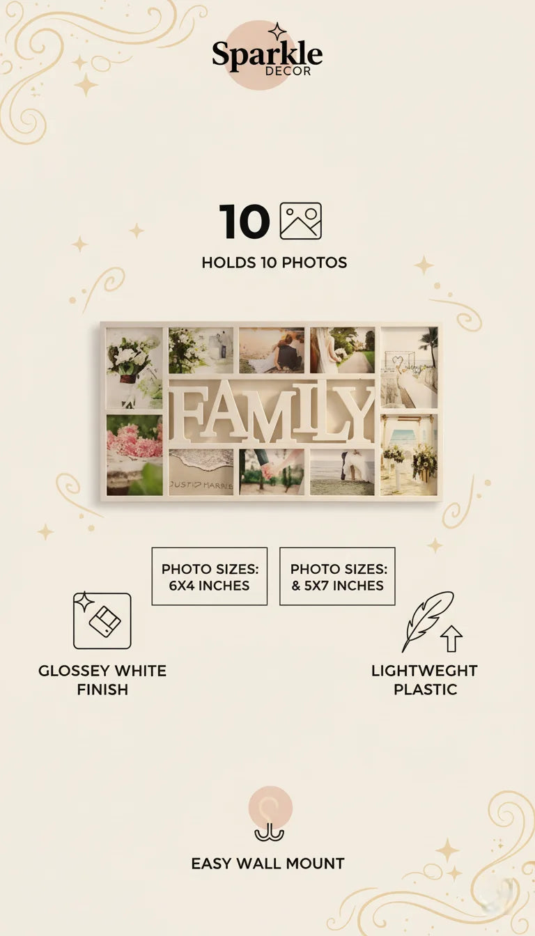 Family Collage White Photo Frame for 10 Pictures | Sparkle Decor