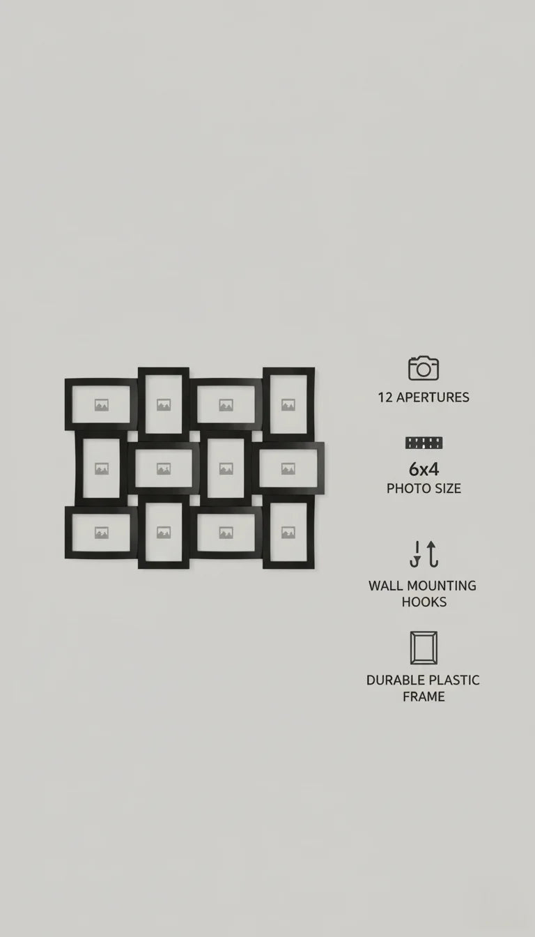 Black Multi-Aperture 12-Photo Collage Wall Frame | Sparkle Decors