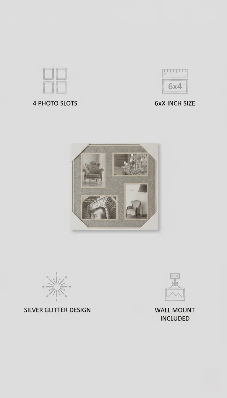 Silver Sparkle 4-Photo Multi Frame Wall Display | Sparkle Decors