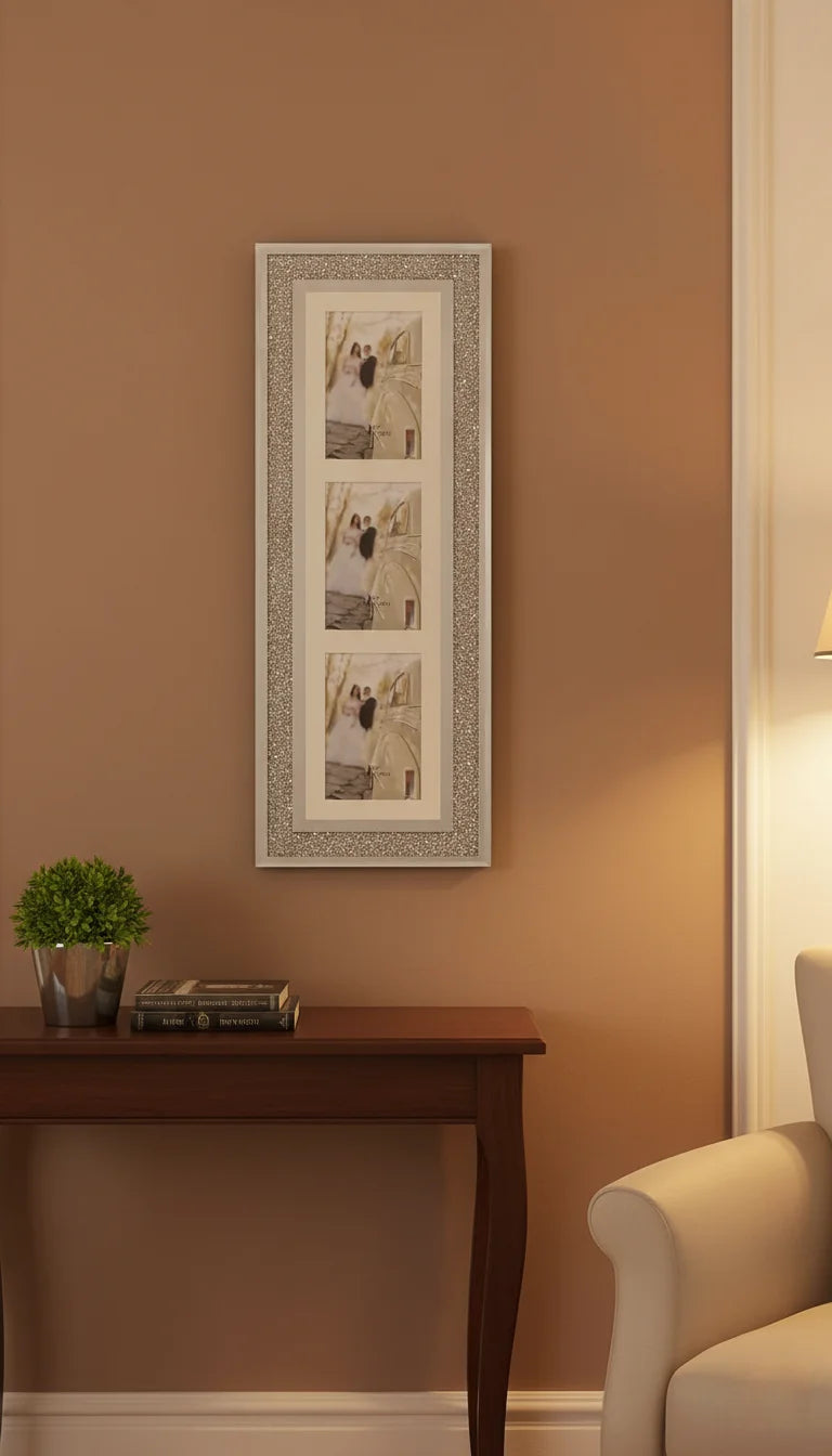 Elegant Silver Diamante 3-Photo Multi Frame | Sparkle Decors