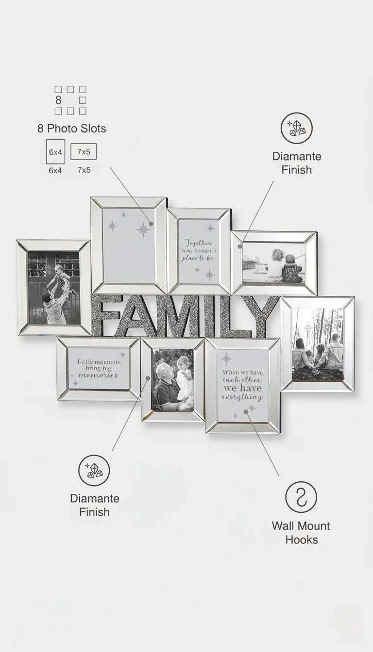 Elegant Diamante 8-Photo Multi Frame Wall Display | Sparkle Decors