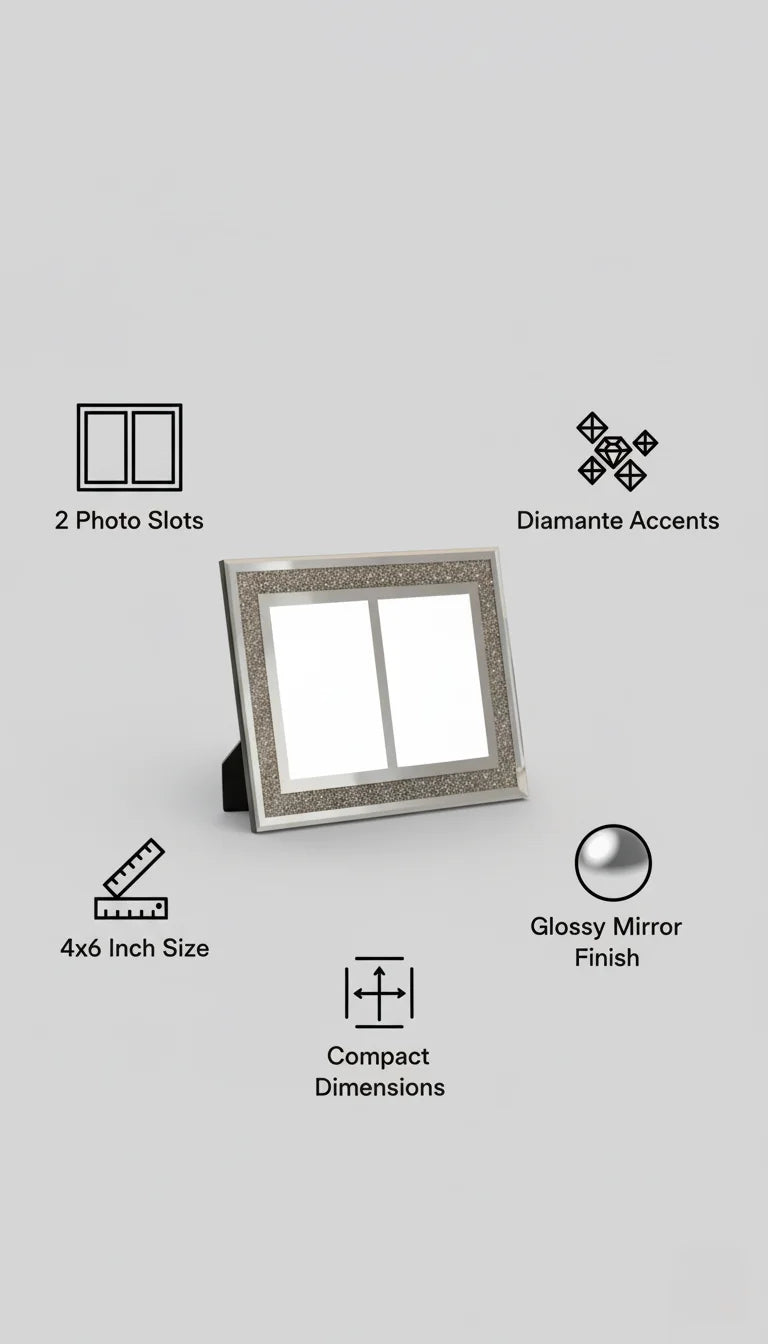 Elegant Jewel Mirror Double 4x6 Photo Frame | Sparkle Decors