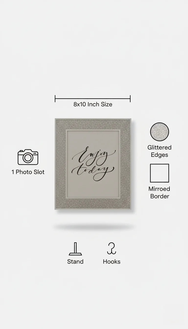 Glittery Silver Glass Photo Frame | Sparkle Decors