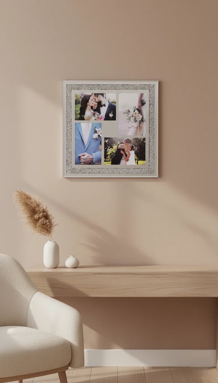 Elegant Silver 4-Photo Mirrored Frame Wall Display | Sparkle Decor