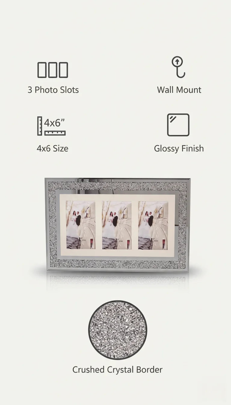 Crushed Crystal Multi Aperture 3-Photo Frame | Sparkle Decor