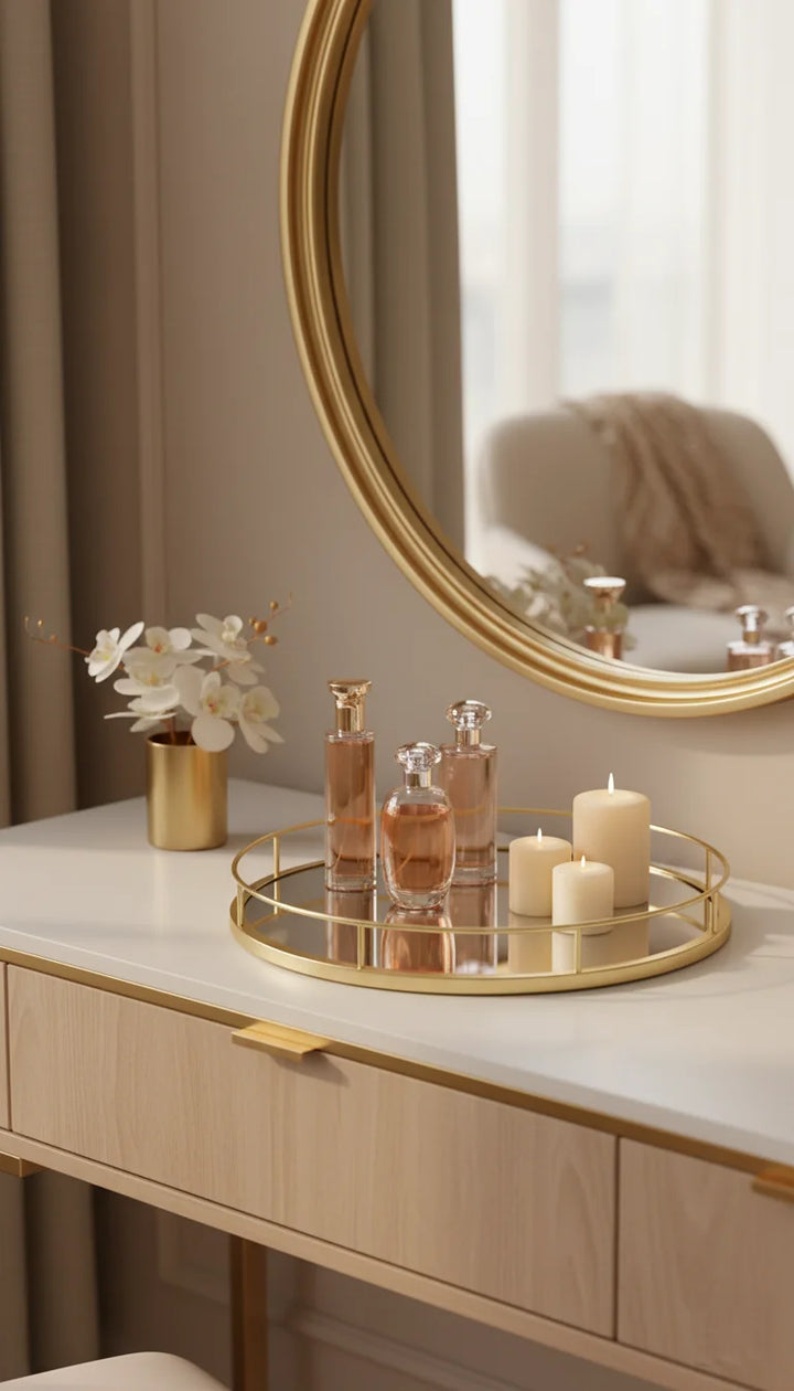 Round Gold Mirrored Display Tray | Sparkle Decors