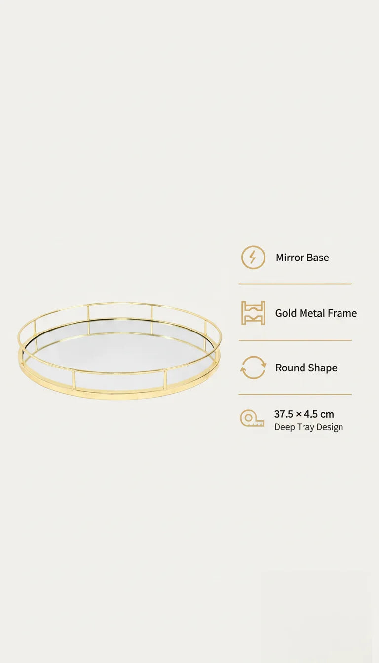 Round Gold Mirrored Display Tray | Sparkle Decors