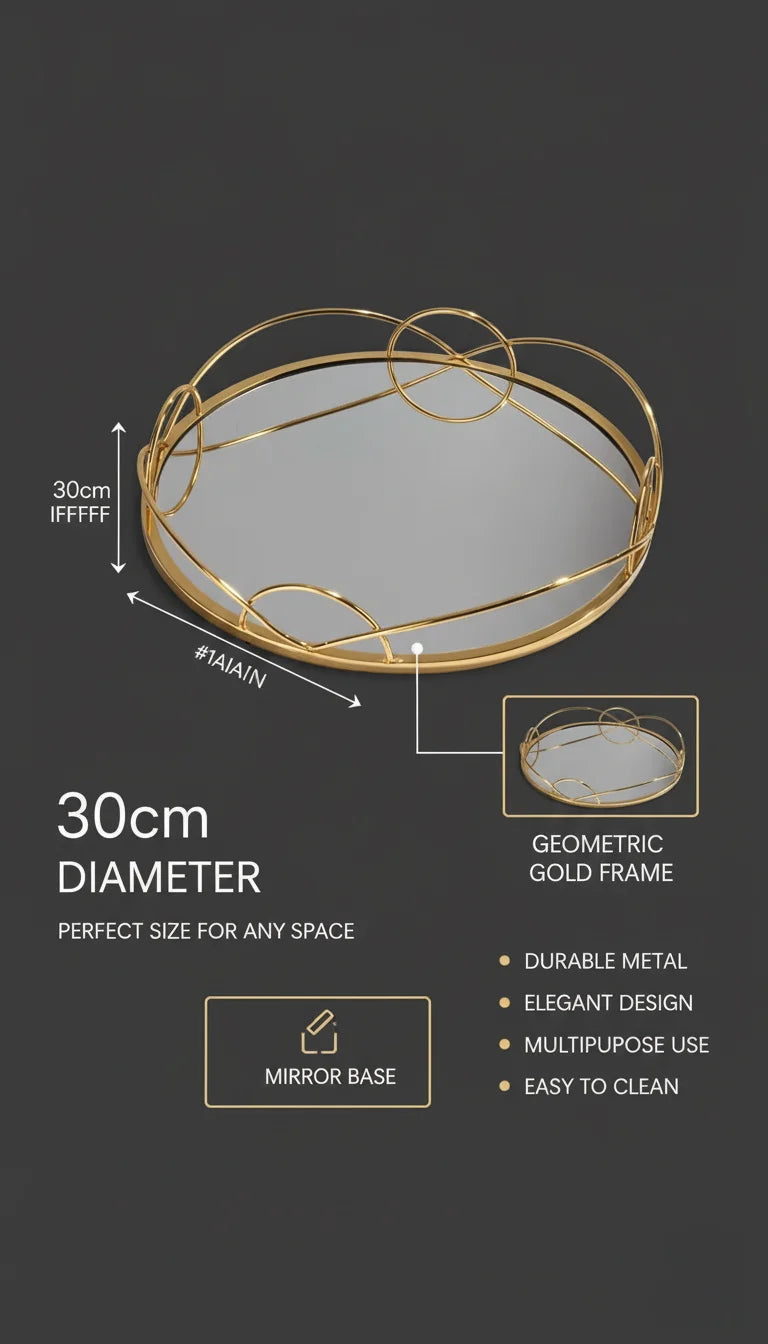 Elegant Gold Mirrored Round Display Tray | Sparkle Decors