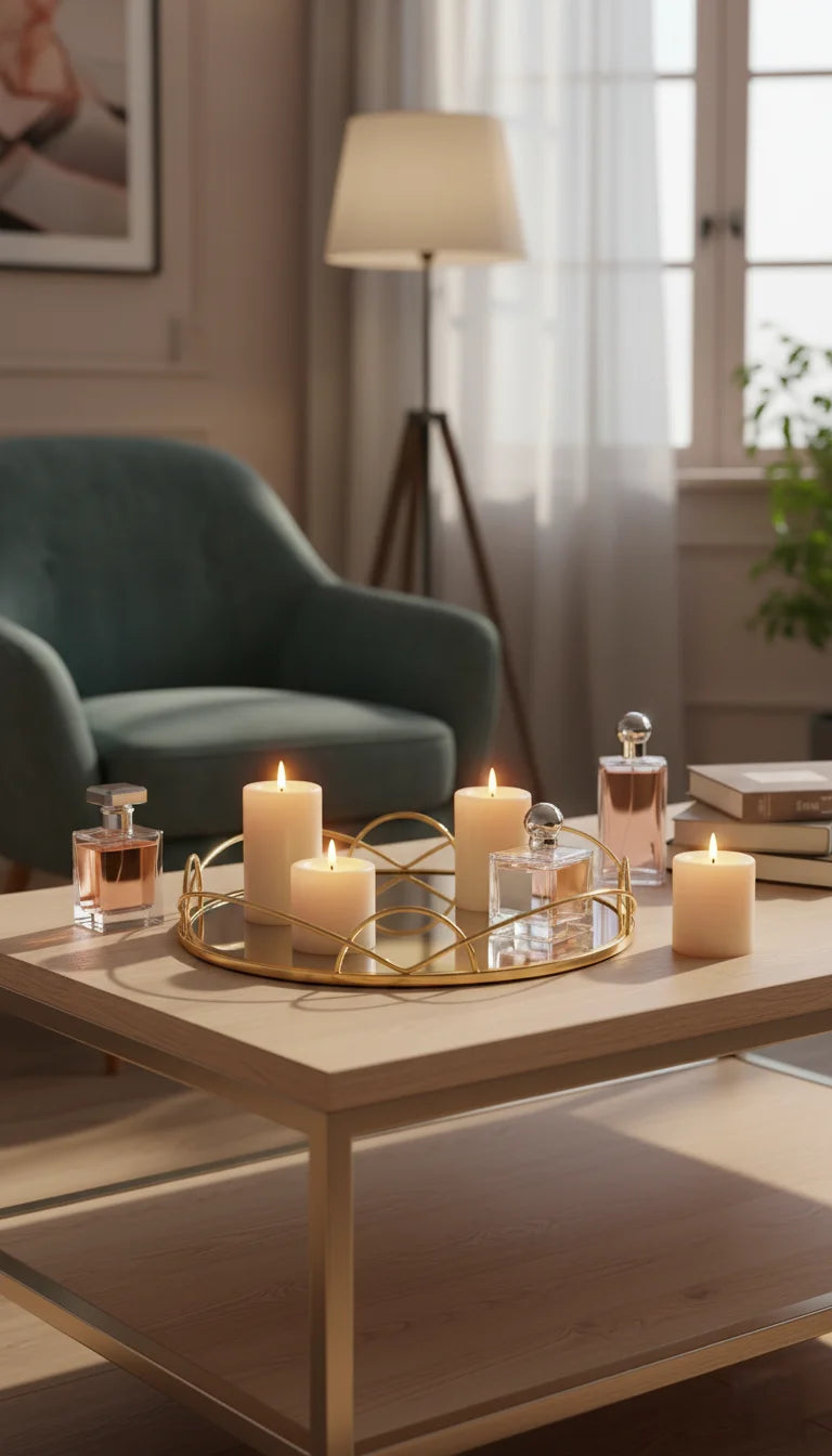 Elegant Gold Mirrored Round Display Tray | Sparkle Decors