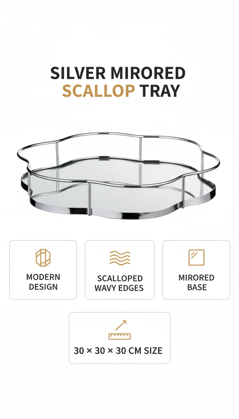 Silver Mirrored Scallop Display Tray for Décor | Sparkle Decors