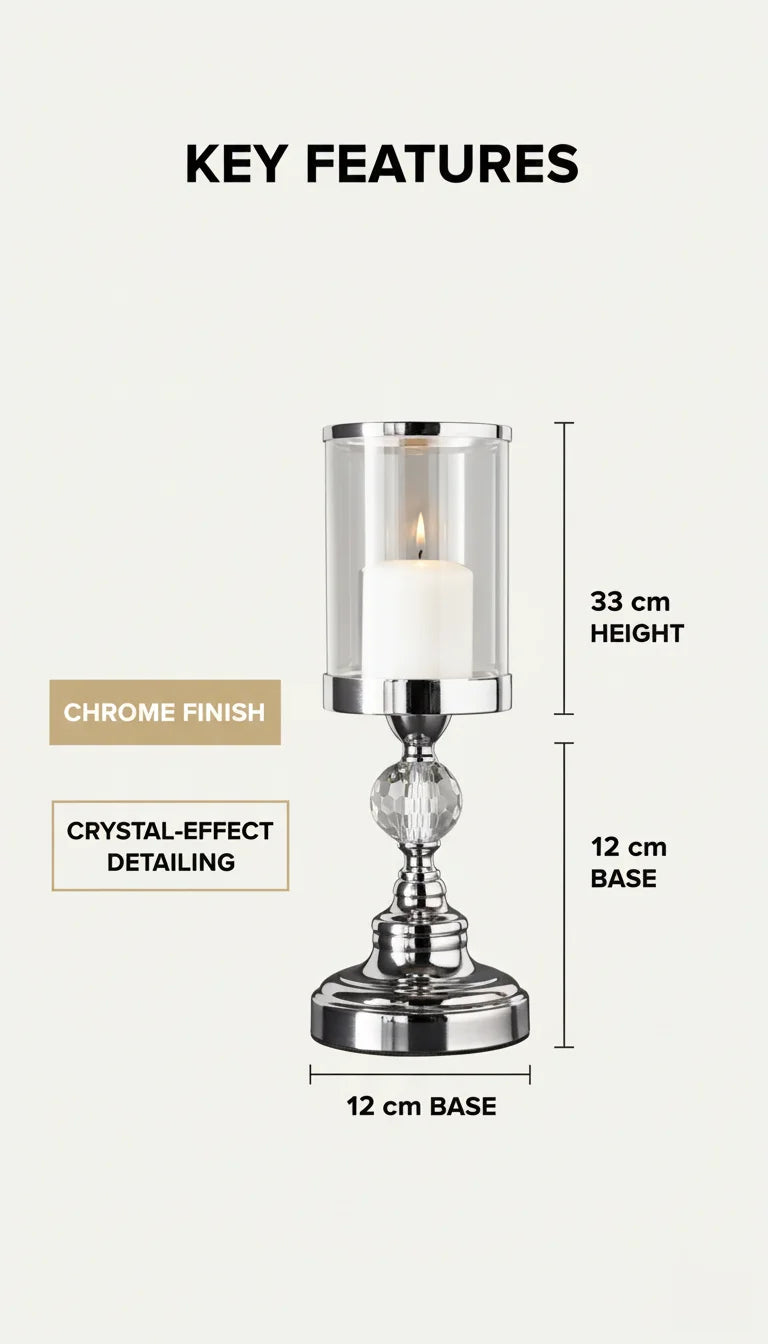 Crystal Chrome Candle Holder with Luxury Detailing | Sparkle Decors
