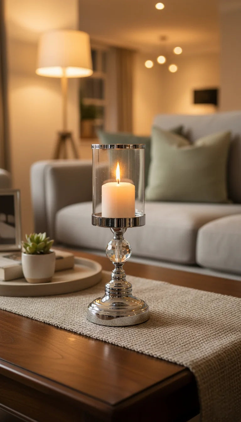 Crystal Chrome Candle Holder with Luxury Detailing | Sparkle Decors