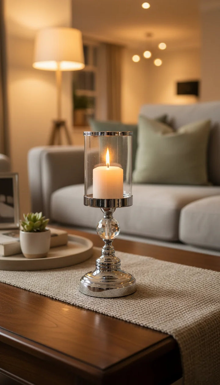 Crystal Chrome Candle Holder with Luxury Detailing | Sparkle Decors