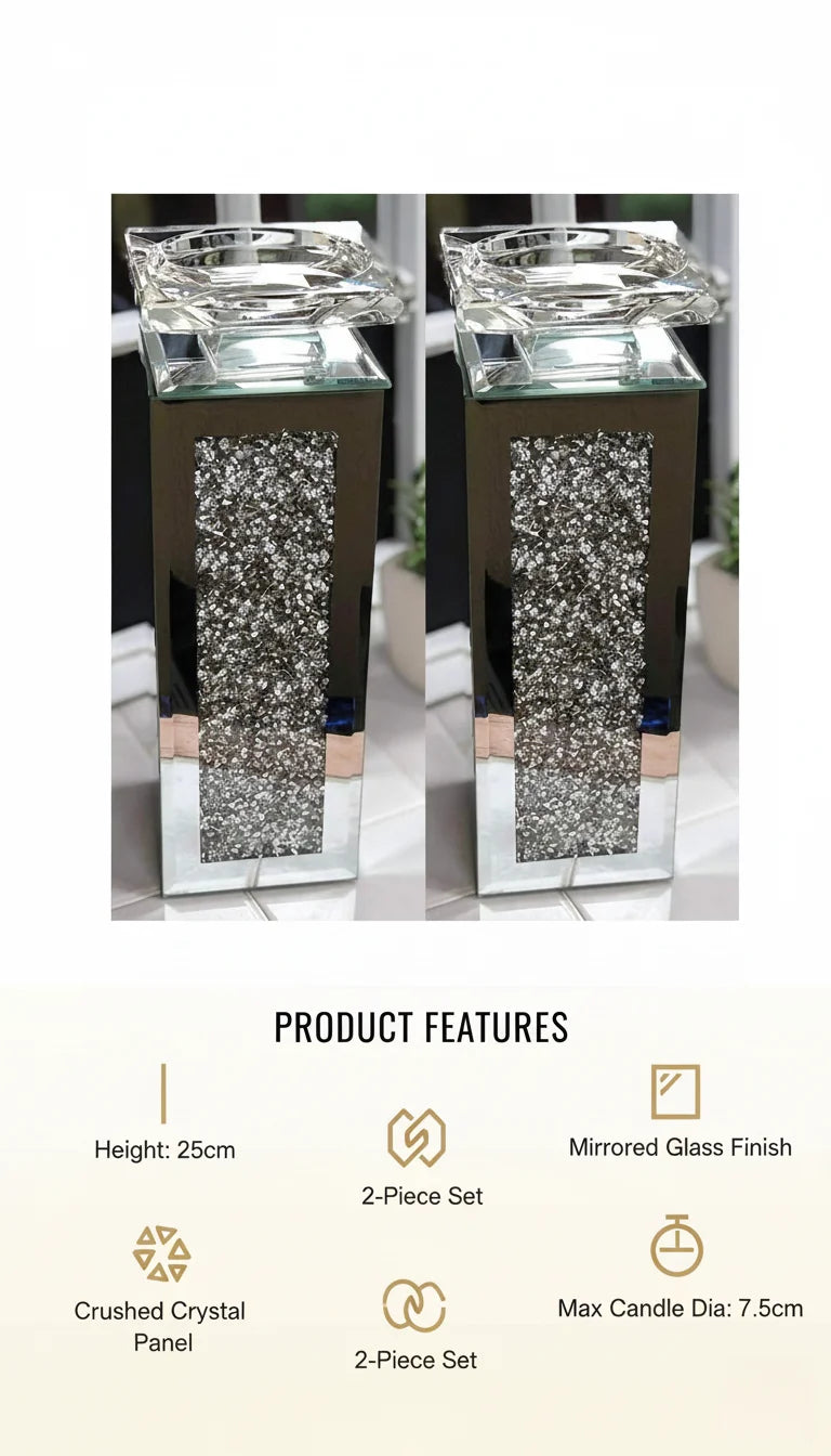 Crushed Diamond Crystal Candle Holders Set of 2 | Sparkle Decors
