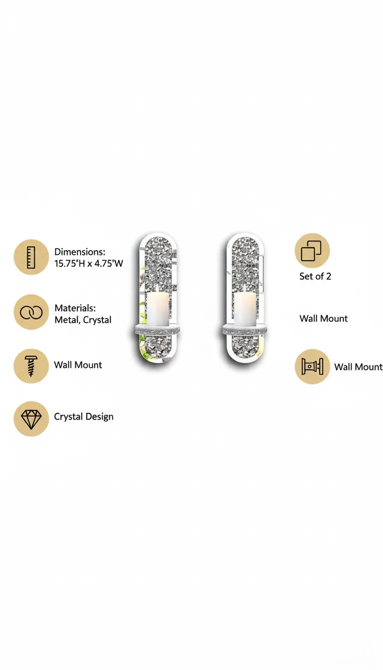 Crushed Diamond Mirrored Wall Candle Holders Set of 2 | Sparkle Decors