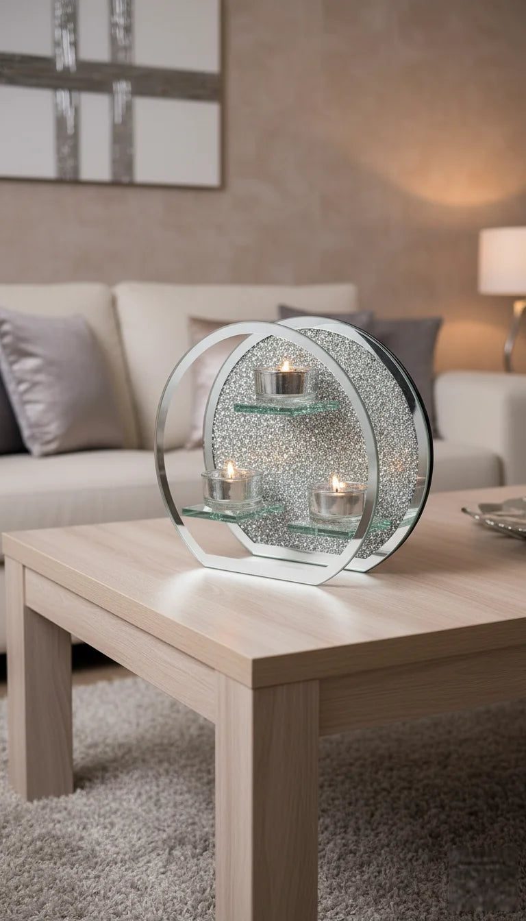 Elegant Round Crushed Crystal Tealight Holder | Sparkle Decors