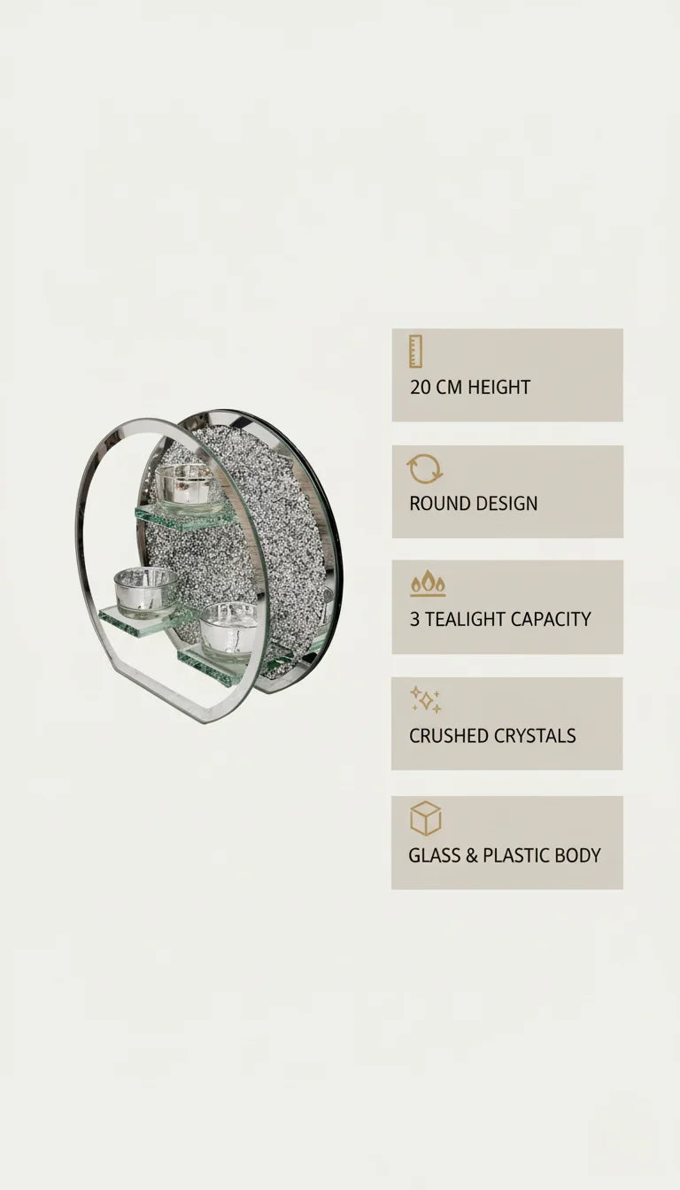 Elegant Round Crushed Crystal Tealight Holder | Sparkle Decors