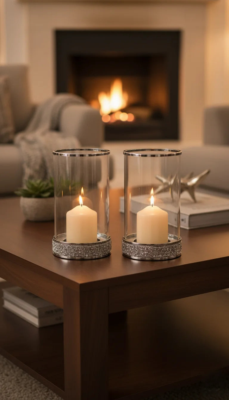 Set of 2 Silver Crystal Diamante Candle Holders | Sparkle Decors