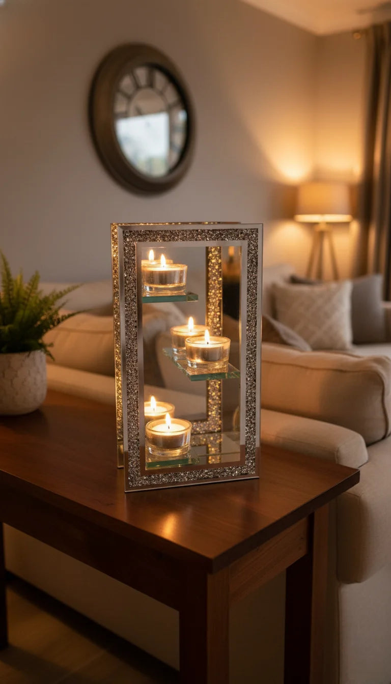 Crushed Jewel Mirrored Triple Tealight Holder | Sparkle Decors
