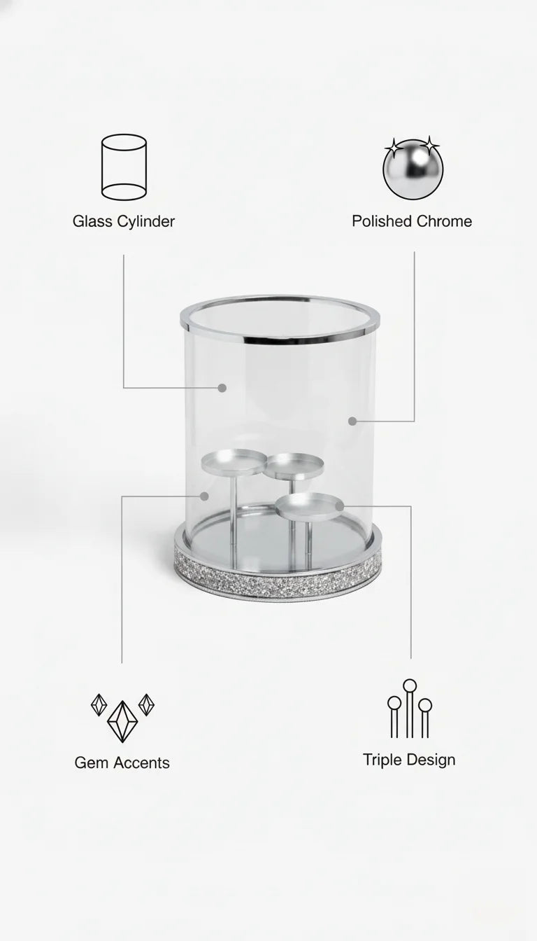 Elegant Harper Gem Triple Pillar Candle Holder | Sparkle Decors