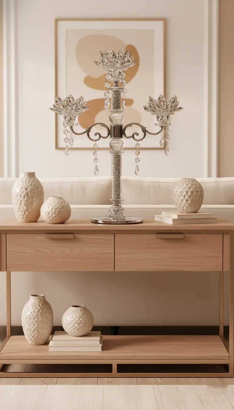 Crushed Diamond Lotus Candle Holder 3-Tier Sparkle | Sparkle Decor