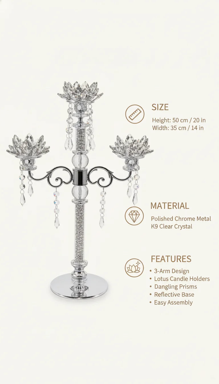 Crushed Diamond Lotus Candle Holder 3-Tier Sparkle | Sparkle Decor