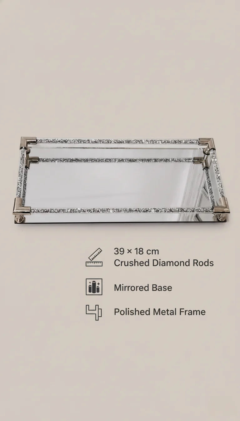 Diamond Crushed Rod Mirrored Candle Tray | Sparkle Decors
