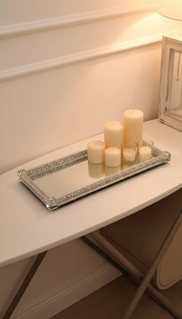 Mirrored Crystal Diamante Candle Plate Tray Decor | Sparkle Decor